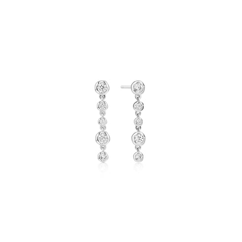 Silver Molten Cascade Bezel-Set Drop Stud Earrings