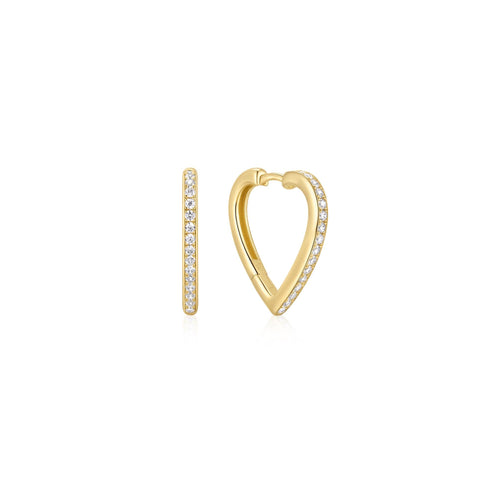 Gold Medium Sparkle Heart Huggie Hoop Earrings