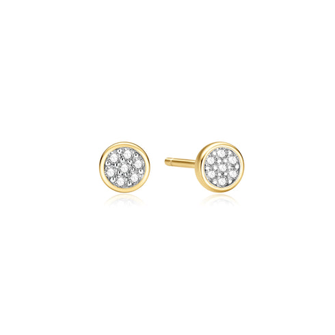 Gold Small Pavé Disc Stud Earrings