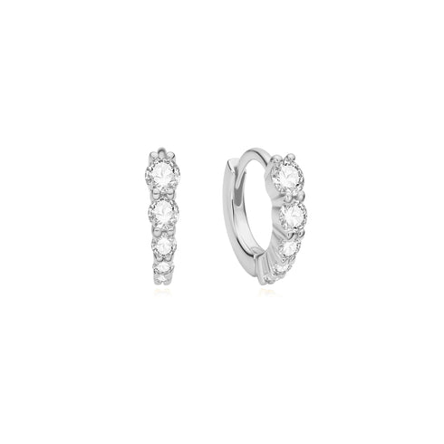 Silver Graduated Sparkle Huggie Hoop Earrings