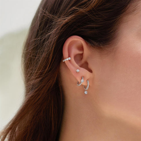 Silver Graduated Sparkle Huggie Hoop Earrings