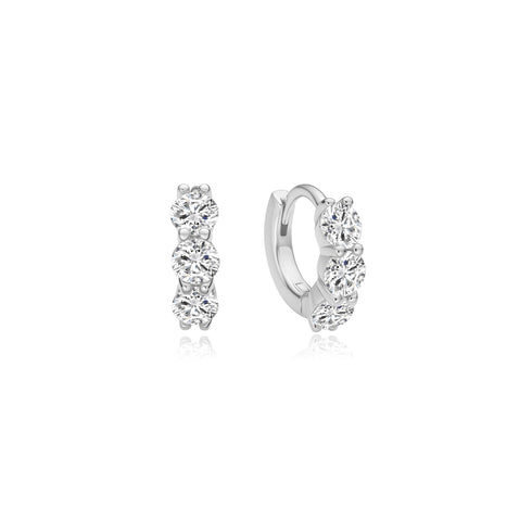 Silver Trio Sparkle Huggie Hoop Earrings