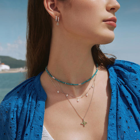 Silver Mint Green Lucky Clover Necklace