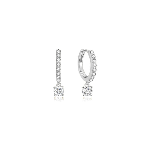 Silver Dangling Sparkle Huggie Hoop Earrings