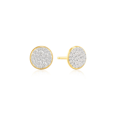 Gold Pavé Disc Stud Earrings