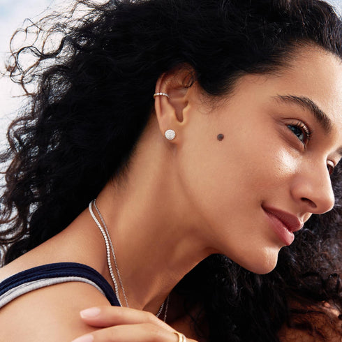 Silver Pavé Disc Stud Earrings