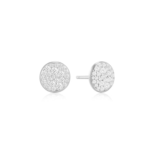 Silver Pavé Disc Stud Earrings