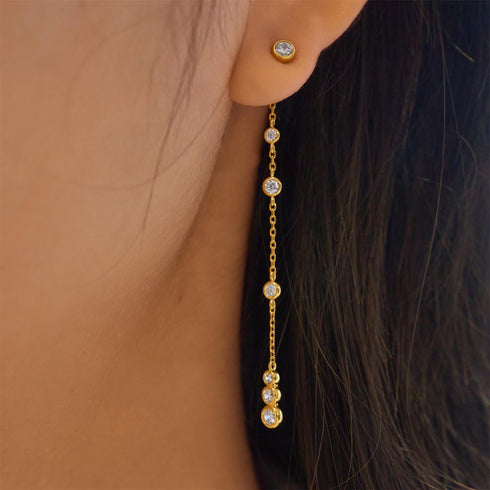 Gold Cascade Station Drop Stud Earrings