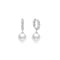 Silver Shell Pearl Dangling Twisted Huggie Hoop Earrings