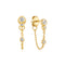 Gold Bezel-Set Drop Chain Stud Earrings