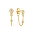 Gold Bezel-Set Drop Chain Stud Earrings