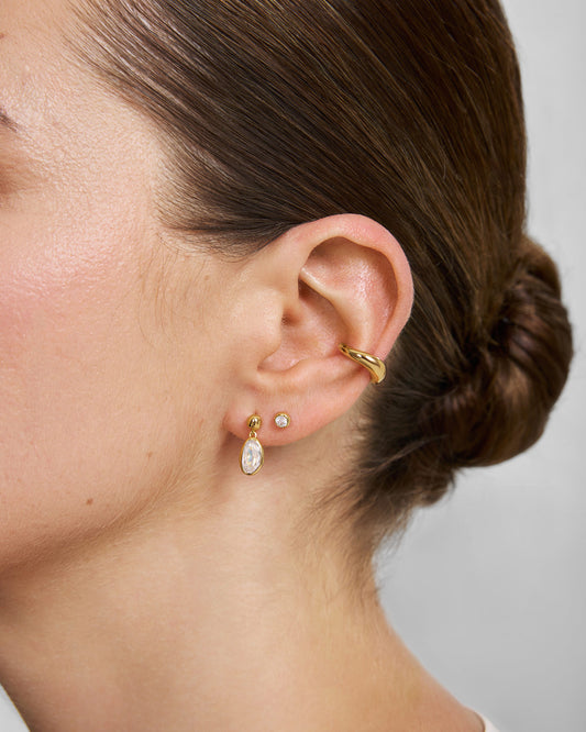 Gold Bezel Organic Pebble Dangle Stud Earrings