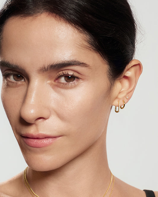 Gold Glam Oval Hoop Earrings Wron on Ear