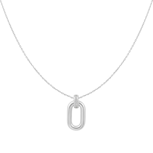 Silver Oval Hoop Pendant Necklace