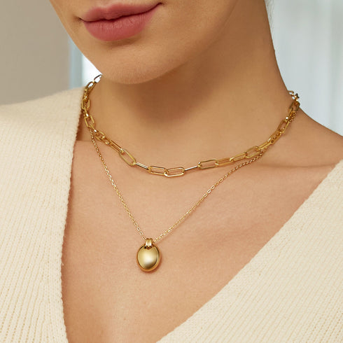 Gold Oval Charm Necklace