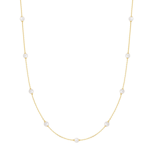 Gold Shell Pearl Station Chain Necklace
