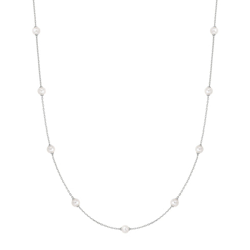 Silver Shell Pearl Station Chain Necklace