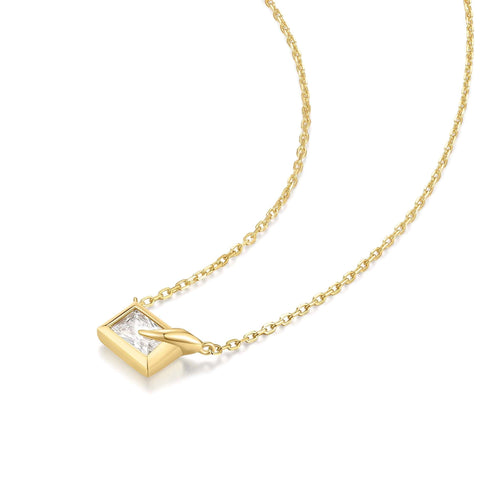 Gold Sparkling Bezel-Set Cube Necklace