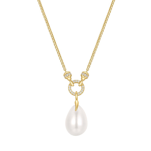 Gold Linked Shell Pearl Drop Pendant Necklace