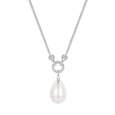 Silver Linked Shell Pearl Drop Pendant Necklace