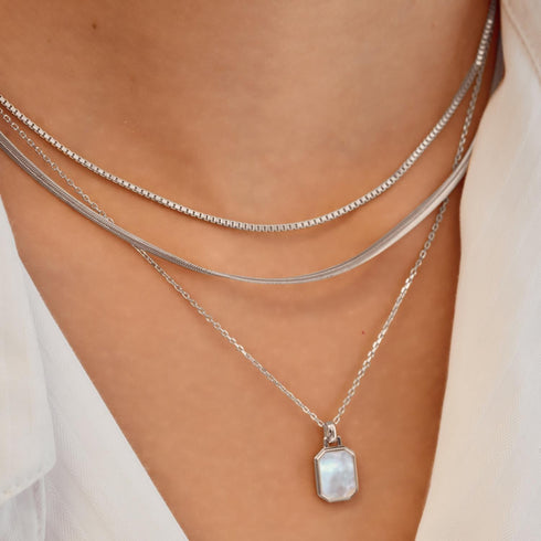Silver Square Mother-of-Pearl Necklace