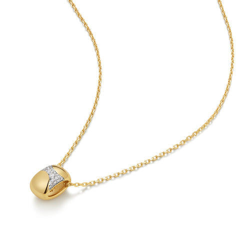 Gold Puffed Rivulet Pavé Necklace