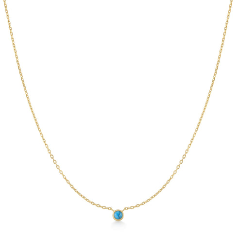Gold Bezel-Set Lab-Created Turquoise Solitaire Necklace