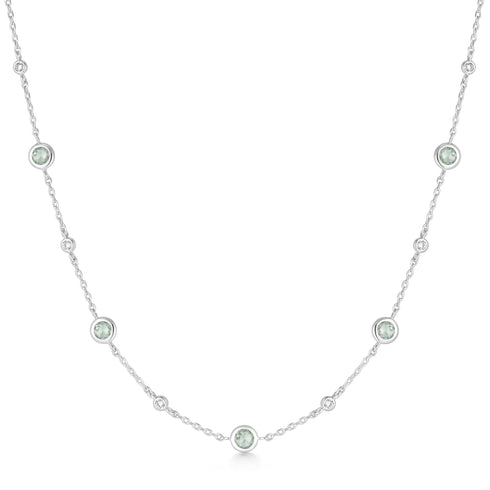 Silver Mint Green Station Necklace