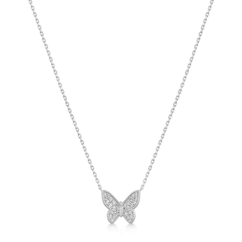 Silver Butterfly Pavé Necklace