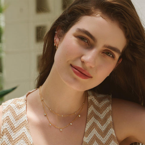 Gold Molten Bezel-Set Droplet Station Necklace