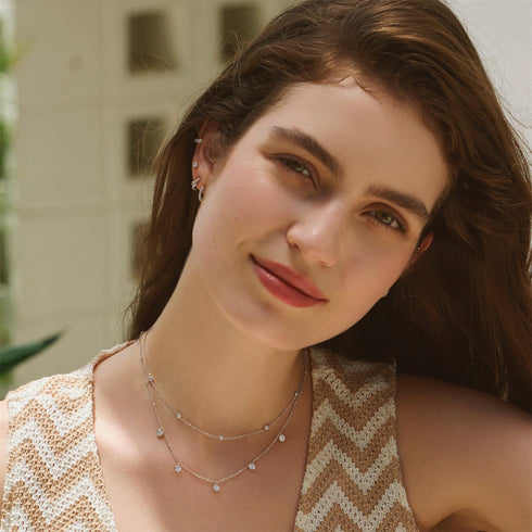 Silver Molten Bezel-Set Droplet Station Necklace