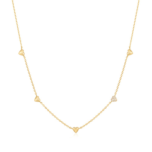 Gold Pavé Puffed Heart Station Necklace