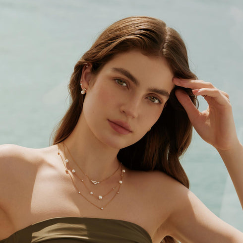 Gold Asymmetric Shell Pearl Station Necklace