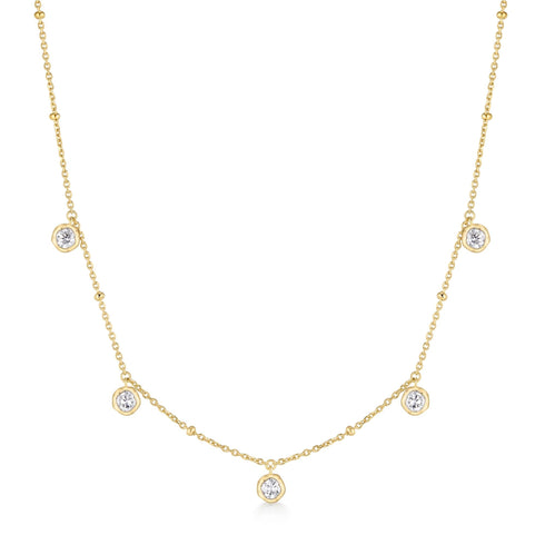 Gold Molten Bezel-Set Droplet Station Necklace