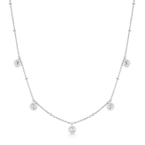Silver Molten Bezel-Set Droplet Station Necklace