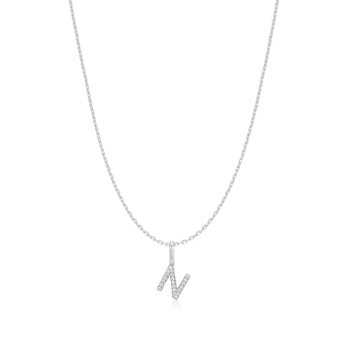 Silver Letter N Initial Necklace