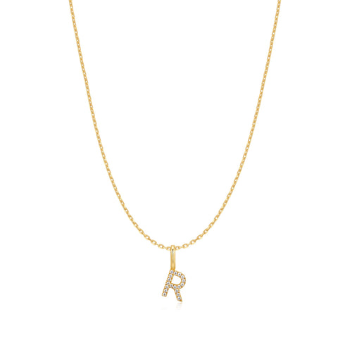 Gold Letter R Initial Necklace