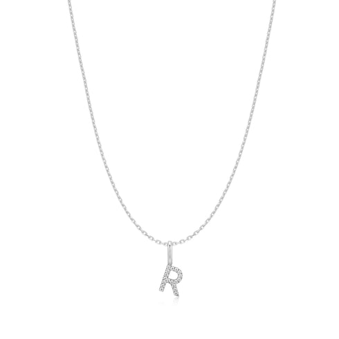 Silver Letter R Initial Necklace