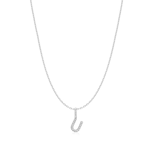 Silver Letter U Initial Necklace