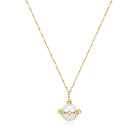 Gold Shell Pearl Halo Evil-Eye Necklace