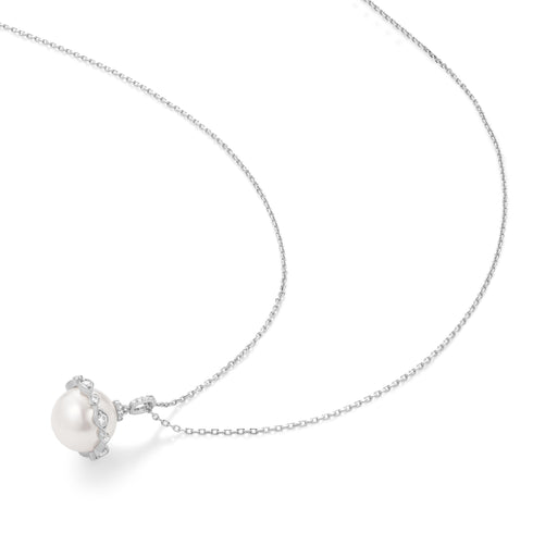 Silver Shell Pearl Halo Evil-Eye Necklace