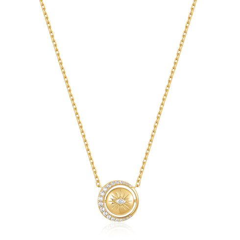 Gold Reversible Pavé Moon Evil-Eye Necklace