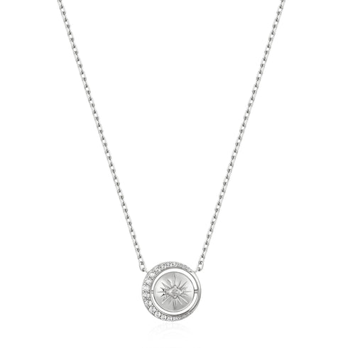 Silver Reversible Pavé Moon Evil-Eye Necklace