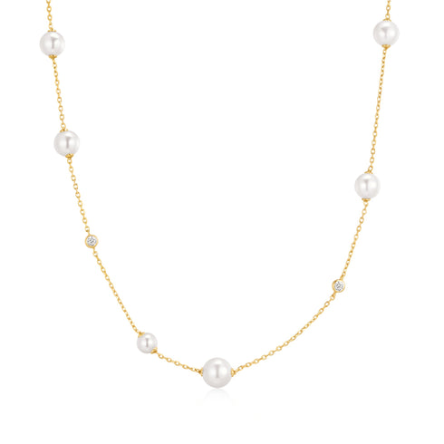 Gold Asymmetric Shell Pearl Station Necklace