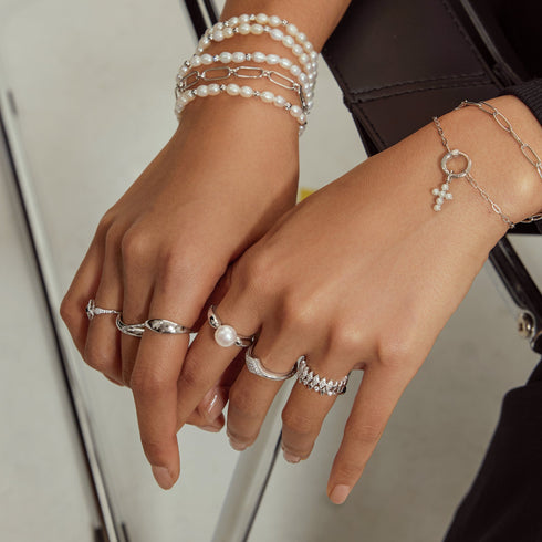 Silver Half Pavé Sparkle Ring