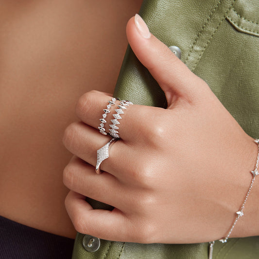 Silver Half Pavé Sparkle Ring