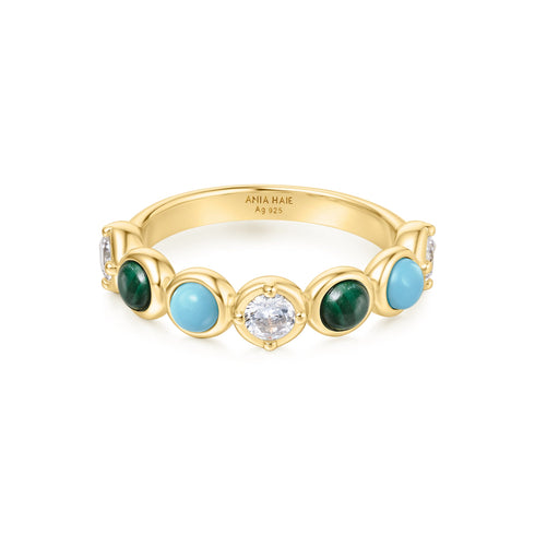 Gold Bezel Malachite and Lab Created Turquoise Ring