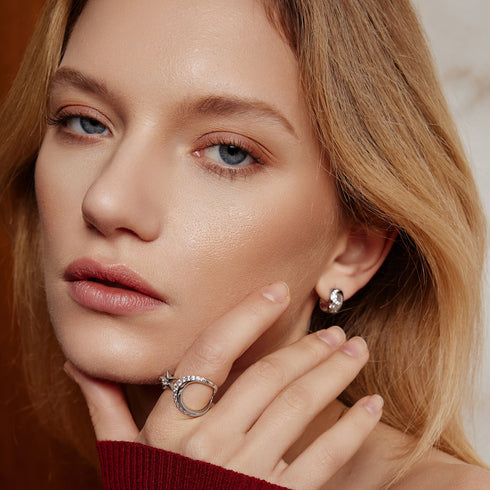 Silver Sparkling Moon and Star Adjustable Ring