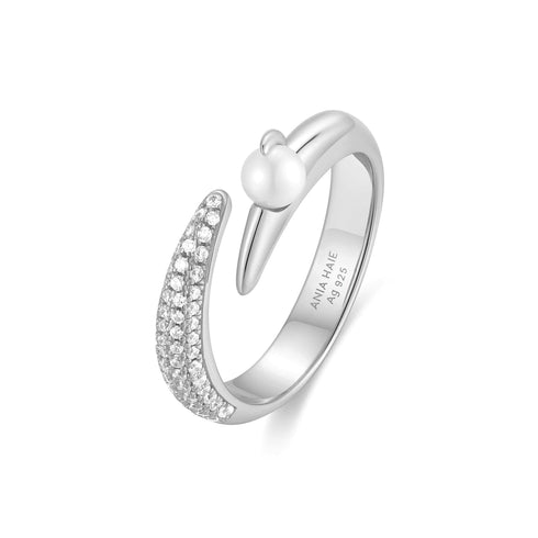Silver Sparkle Pearl Crossover Adjustable Ring
