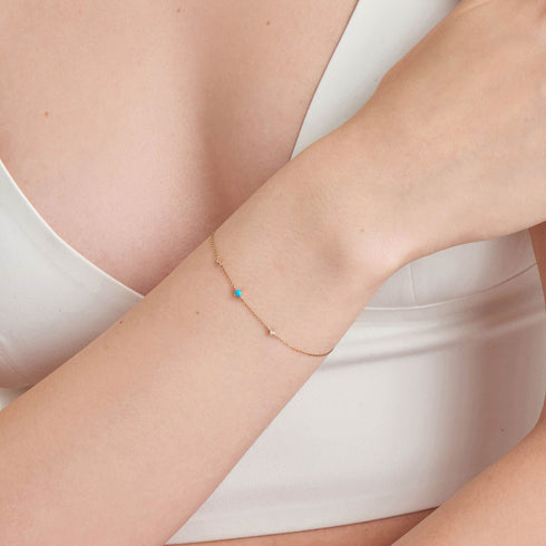 14kt Gold Turquoise and White Sapphire Bracelet